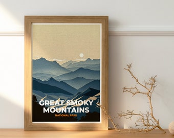 Great Smoky Mountains, Parco Nazionale, Stampa digitale, Arte unica, Stampa di illustrazioni, Download istantaneo, Parchi nazionali, Montagne Blue Ridge