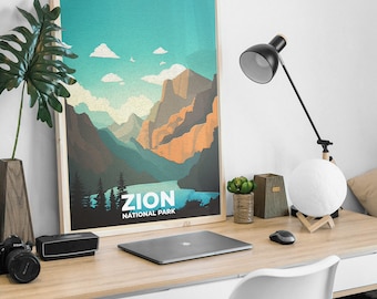 Stampa digitale del Parco Nazionale di Zion, poster estetico, arte murale unica, arte stampabile, arte scaricabile, regali per lei, poster di viaggio, poster
