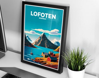 Poster di viaggio Lofoten / Norvegia / Stampa artistica da parete per l'arredamento di casa e ufficio / Scandinavia / Stampa digitale