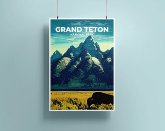 Stampa digitale del Parco Nazionale del Grand Teton / Arte della parete digitale / Parchi nazionali degli Stati Uniti / Poster escursionistico / Poster di viaggio