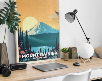 Parco Nazionale del Monte Rainier, stampe digitali, poster estetico, arte murale unica, arte scaricabile, regali per lei, poster di viaggio