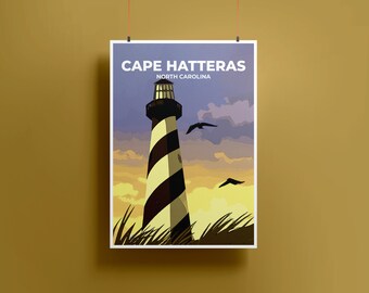 Poster di Cape Hatteras / Outer Banks / Stampa artistica da parete per l'arredamento di casa e ufficio / Poster di viaggio / Carolina del Nord