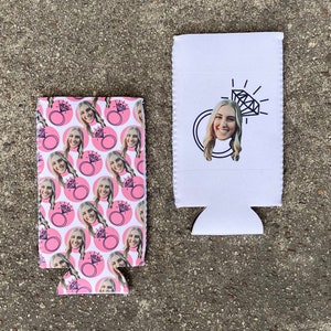 CUSTOM engagement polka dot face drink insulators | bachelorette trip gift | girls trip gift | wedding gift | engagement party gift