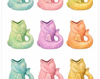 Glug jug print art deco fish vase home print frame poster wall