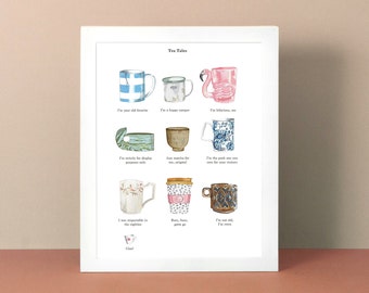 Tea Tales - illustrated print of a classic mug cupboards contents