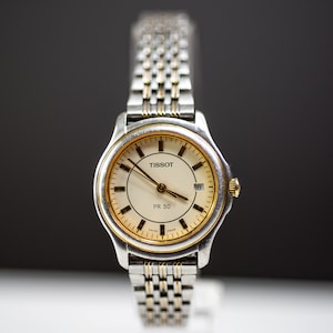 TISSOT  PR 50 Vintage Watch  | Ladies Jewellery Wrist Watch| Silver and Gold Stainless Steel Bracelet |