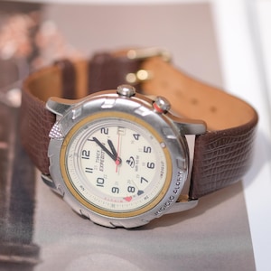Vintage Timex Expedition Indiglo Quartz Watch: Brown Leather Strap, WR50M