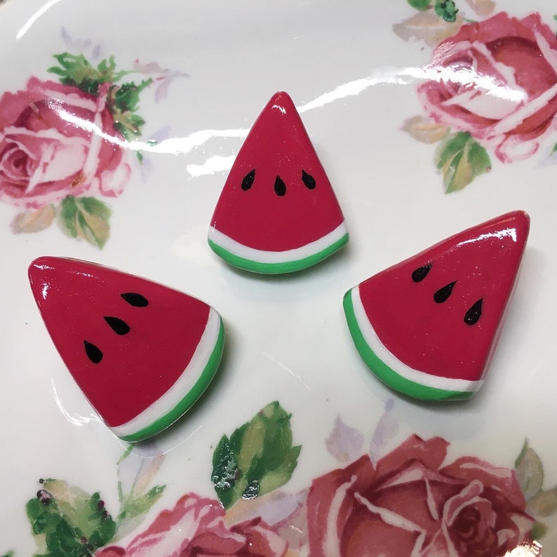 Watermelon Clay Pin Cute Handmade Slice of Watermelon Pins | Etsy