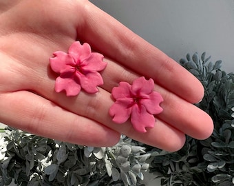 Cherry Blossom Clay Earrings - Cute Mini Flower Clay Earrings - Pink Sakura Earrings - Small Handmade Polymer Clay Studs - Gifts for Her