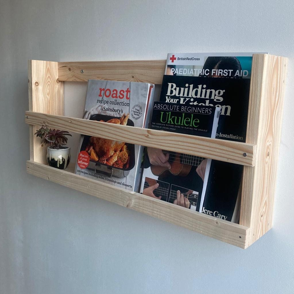 Magazine Rack Recipe Book Rack Wall Mounted Display Shelf Etsy UK