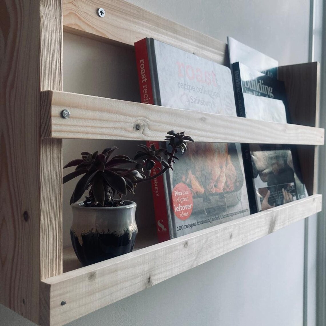 Magazine Rack Recipe Book Rack Wall Mounted Display Shelf Etsy UK