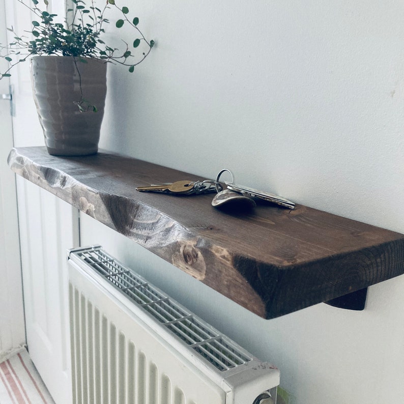 Radiator / console / narrow shelf rustic live edge style NO BRACKETS NEEDED 