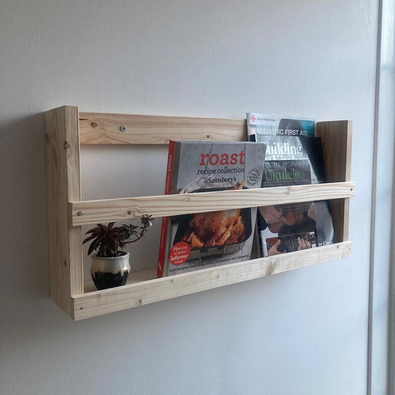 Magazine Rack Recipe Book Rack Wall Mounted Display Shelf Etsy UK