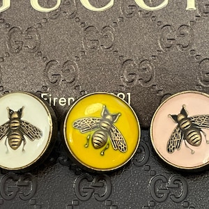 Pair (2) of Enamel Bee Metal Bronze Tone Buttons -white, Pink or Yellow , 17mm