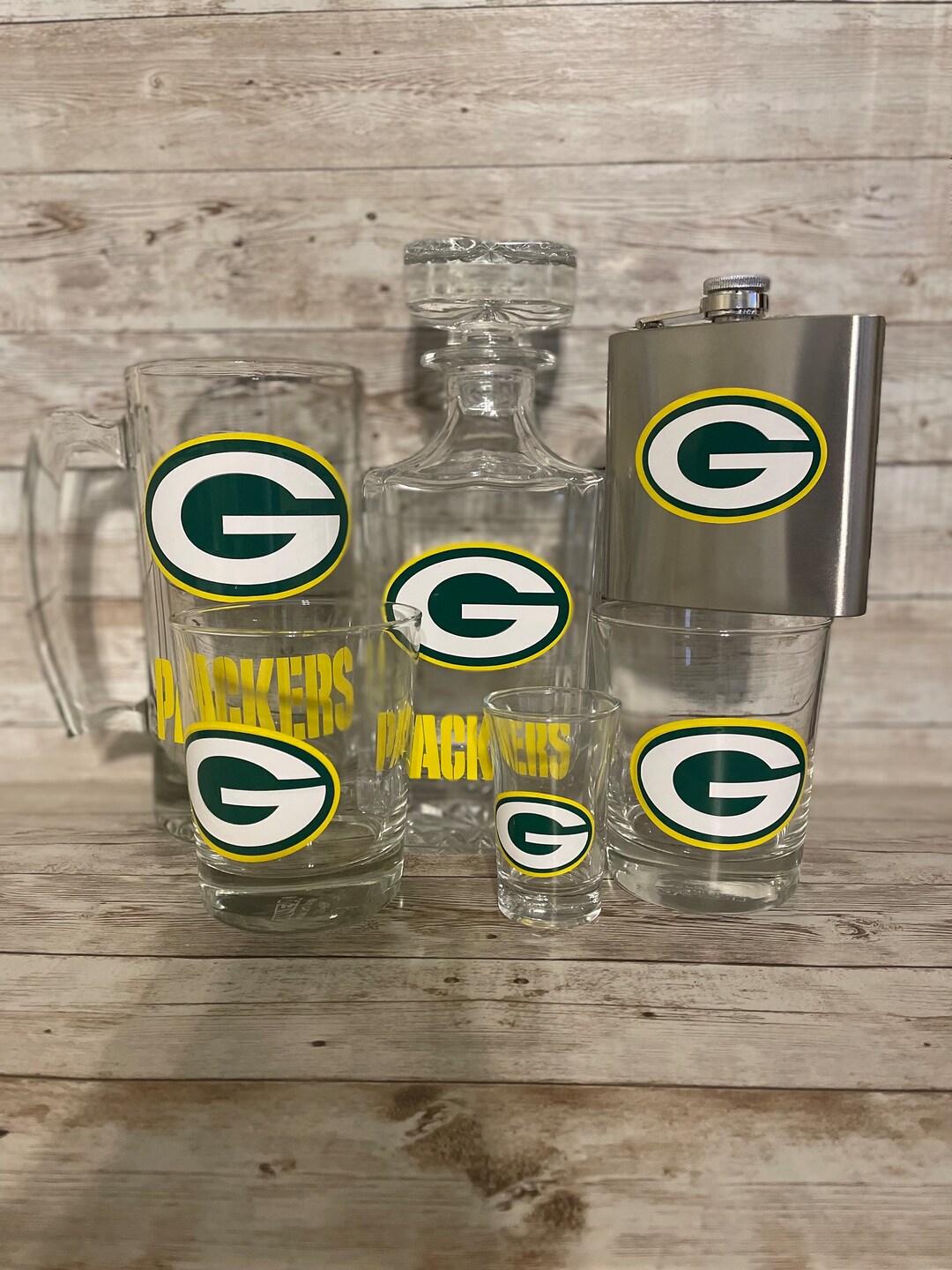 Personalized Whiskey Decanter Set 6 Pieces, Green Bay Packers Man Cave ...