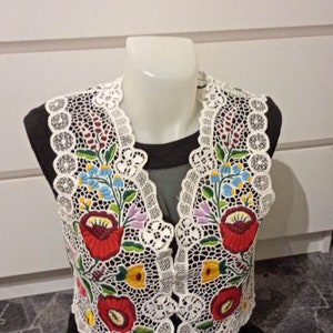 Rare Vintage Hungarian Kalocsa Floral Vest Traditional Folk Art New