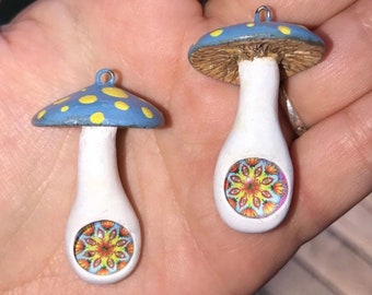 Mushroom Earrings - Polymer Clay, Hand Sculpted Hand Painted