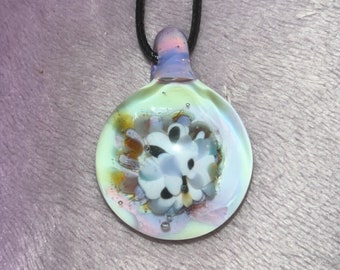 Pastel Borosilicate Glass Pendant, Flameworked Lampworked Flower Implosion Pendant, Handmade, Blown Glass Pendant, Heady Glass, Glass Art