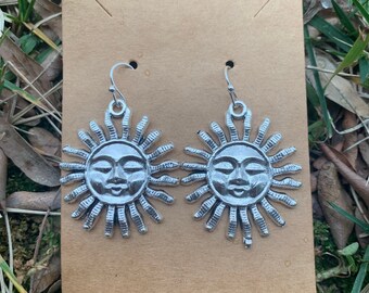 Silver Sun Face Earrings, XL Sun, XL Statement Sun Face Earrings