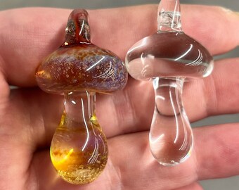 Set of TWO Borosilicate Glass Mushroom Pendants