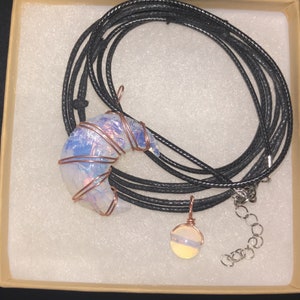 Opalite Jewelry Set - Wire Wrapped Opalite Crescent Moon Necklace and Dainty Opalite Sphere Choker Necklace Set