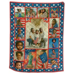 Patriotic Custom Quilt American Flag Blanket Personalized 4th of July Throw Gift for Veterans or Military Family