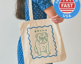 Borsa tote personalizzata per animali domestici, borsa in tela con ritratto di cane personalizzato, regalo per mamma di cani, borsa per amanti degli animali con illustrazione personalizzata di cani o gatti.
