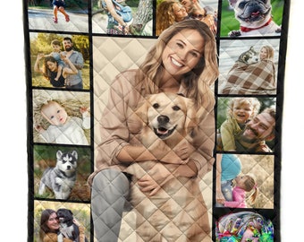 Benutzerdefinierte Foto Quilt, Foto Quilt, Memory Quilt, Hunde Quilt, Hund Mama, Hundeliebhaber Geschenk, Geschenk für Hundemama, Quilt Decke, benutzerdefinierter Name Quilt, personalisiert