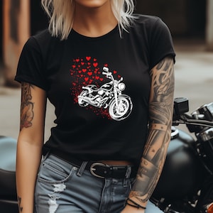 Damska koszulka motocyklowa na Walentynki, koszulka motocyklowa, słodka koszulka walentynkowa, damska koszulka walentynkowa, koszulka walentynkowa