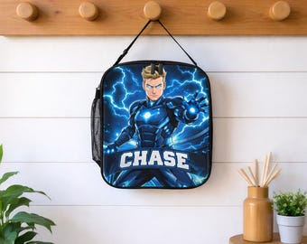 Personalized Superhero Lunch Bag with Name | Custom Insulated Lunch Tote Kids | Back to School Gift Boys Girls