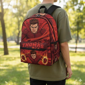 Kids Superhero Custom Name Kids Canvas Backpack, Custom Baby Backpack, Monogram Youth Backpacks, Preschool Book Bag, Cute School Bookbag,