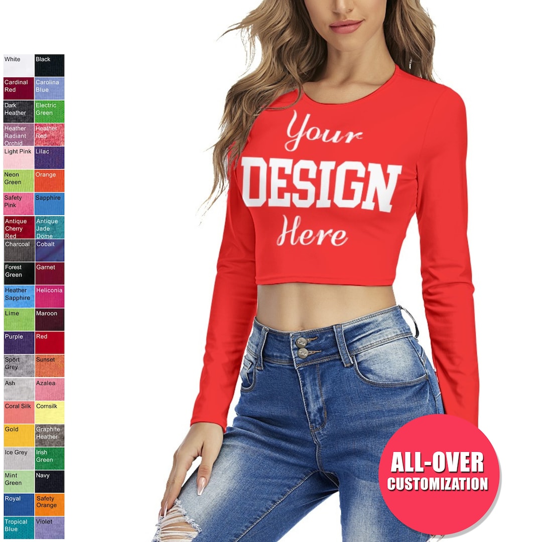 Customisable Tops Custom Long Sleeve Crop Top,photo Shirt, Crop Tops for Women,ladies ...