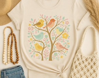 Cottagecore Vogel Shirt Natur Liebhaber Geschenk Frühling Birdwatching T-Shirt Waldvögel T-Shirt Ästhetisches Cottagecore Outfit für Frauen