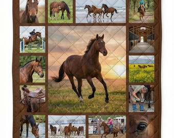 Custom Horse Quilt | Personalized Photo Blanket | Equestrian Gift for Horse Lovers | Western Nursery Bedding | Pet Memorial Throw