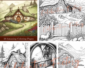 50 hermosas casas de Shyre e interiores de casas - Páginas para colorear para adultos