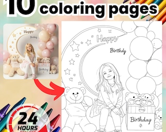 10 Custom Coloring Pages from Photo | Birthday Gift for Kids or Adults | Personalized Coloring Book | Fun Printable Keepsake | Download