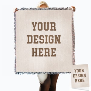 Coperta da tiro in cotone intrecciato con foto personalizzata - Fabbricata negli Stati Uniti + confezione di biglietti d'auguri abbinata, aggiungi il tuo design, coperta personalizzata