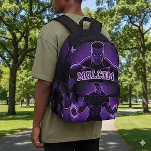 Kids Superhero Custom Name Kids Canvas Backpack, Custom Baby Backpack, Monogram Youth Backpacks, Preschool Book Bag, Cute School Bookbag,