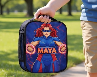 Personalized Superhero Lunch Bag with Name | Custom Insulated Lunch Tote Kids | Back to School Gift Boys Girls