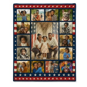 4th of July Custom Blanket Patriotic Quilt Personalized American Flag Throw Gift for Military or Proud Americans