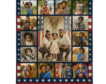 4th of July Custom Blanket Patriotic Quilt Personalized American Flag Throw Gift for Military or Proud Americans