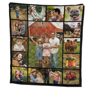 Farm Quilt Blanket Gift for Farmer Rustic Country Throw Cow Barn Tractor Design Personalized Quilt for Farmhouse Decor or Kids