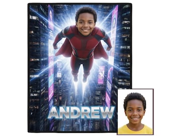 Custom Superhero Photo Blanket, Personalized Kids Fleece Throw, Kids Superhero Blanket, Personalized Kids Blanket, Custom Blanket For kids