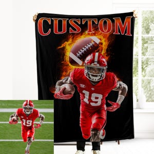 Custom Football Blanket, Football Player Blanket, Custom Name & Number Soft Cozy Sherpa Fleece Throw Blankets, Gift for Son, Dad, Team