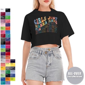 女の子は基本的人権を持ちたいだけ、クロップトップ、権利シャツ、フェミニズムTシャツ、女性用権利シャツ、女性の権利、基本的