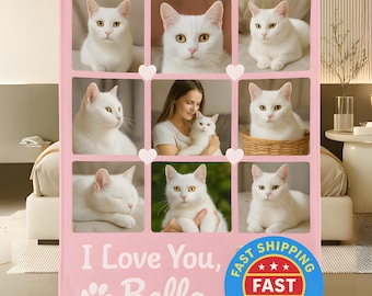Cat Mom Blanket Custom Pet Photo Blanket Personalized Cat Quilt Gift for Cat Lover or Pet Memorial Blanket