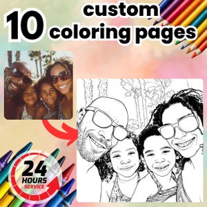 10 Custom Coloring Pages from Photo | Personalized Coloring Book | Printable Wedding Pet Family Gift | Digital Download