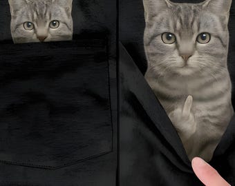 Cat Mom Shirt Custom Cat Pocket Tee Funny Cat Face Shirt for Cat Lover Gift Cat Dad Shirt Personalized Cat Shirt