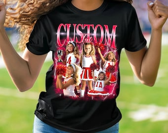 Camiseta deportiva personalizada, camiseta de entrenador de animadoras, camiseta de cumpleaños de fútbol, camiseta con foto y nombre del jugador con número de equipo, camiseta familiar, camiseta personalizada