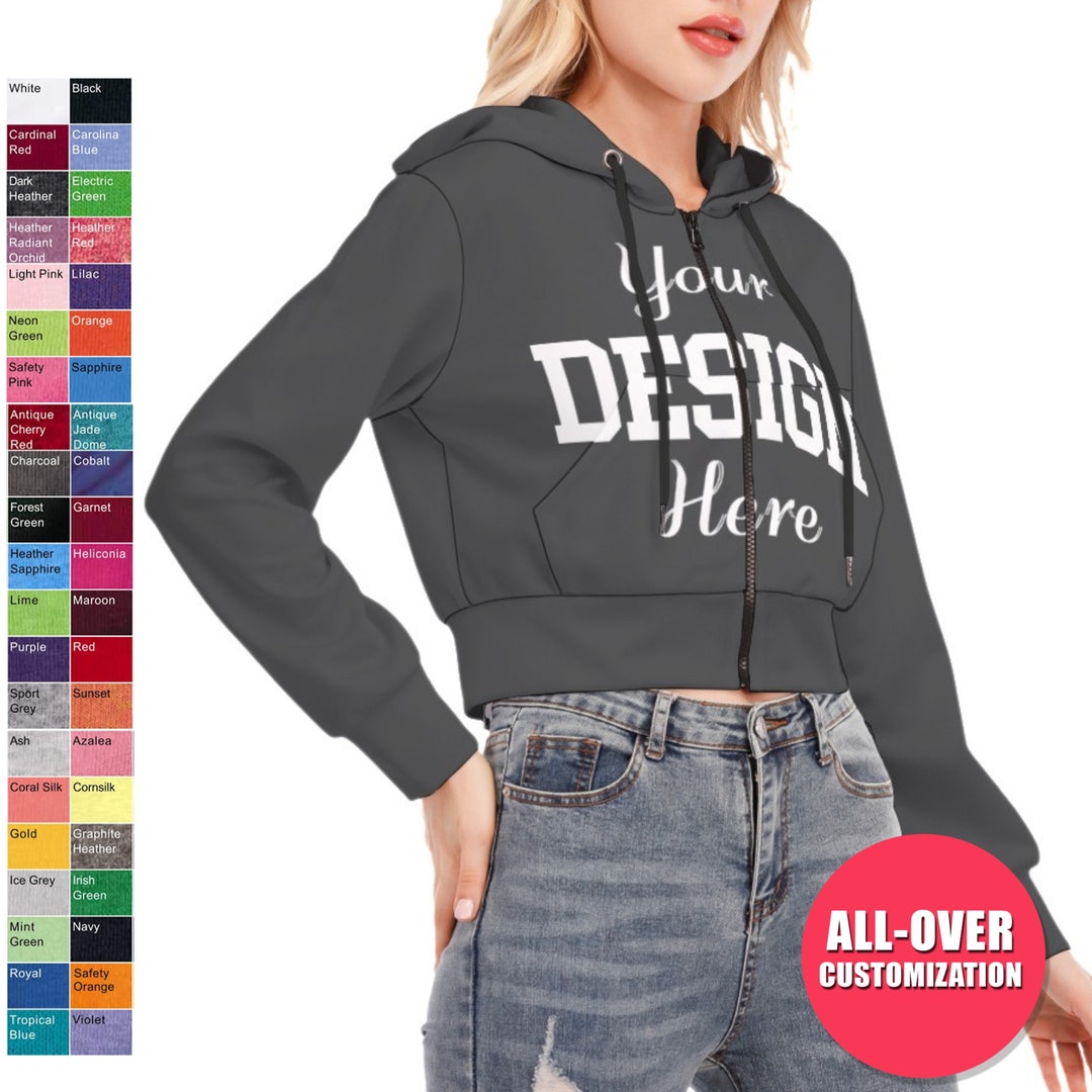 Women's All Over Print Cropped Hoodie (DLM) Hooded hoodie